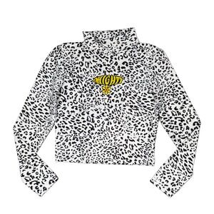 Omighty Black White Leopard Print Cropped Turtleneck with Yellow Logo